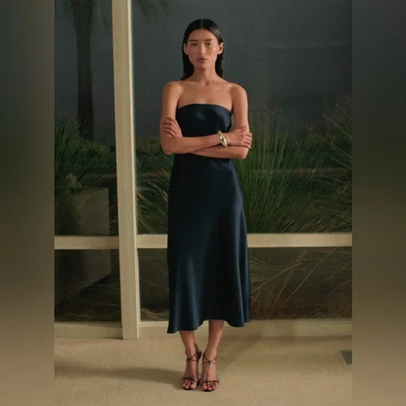 Ten Aritzia Exclusive Satin Strapless Maxi Formal Evening Cocktail Dress Sz S - Picture 3 of 14